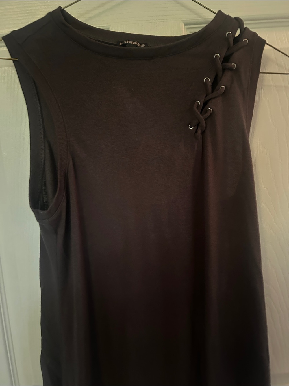 Express Black Sleeveless Tank with Lace-Up Shoulder